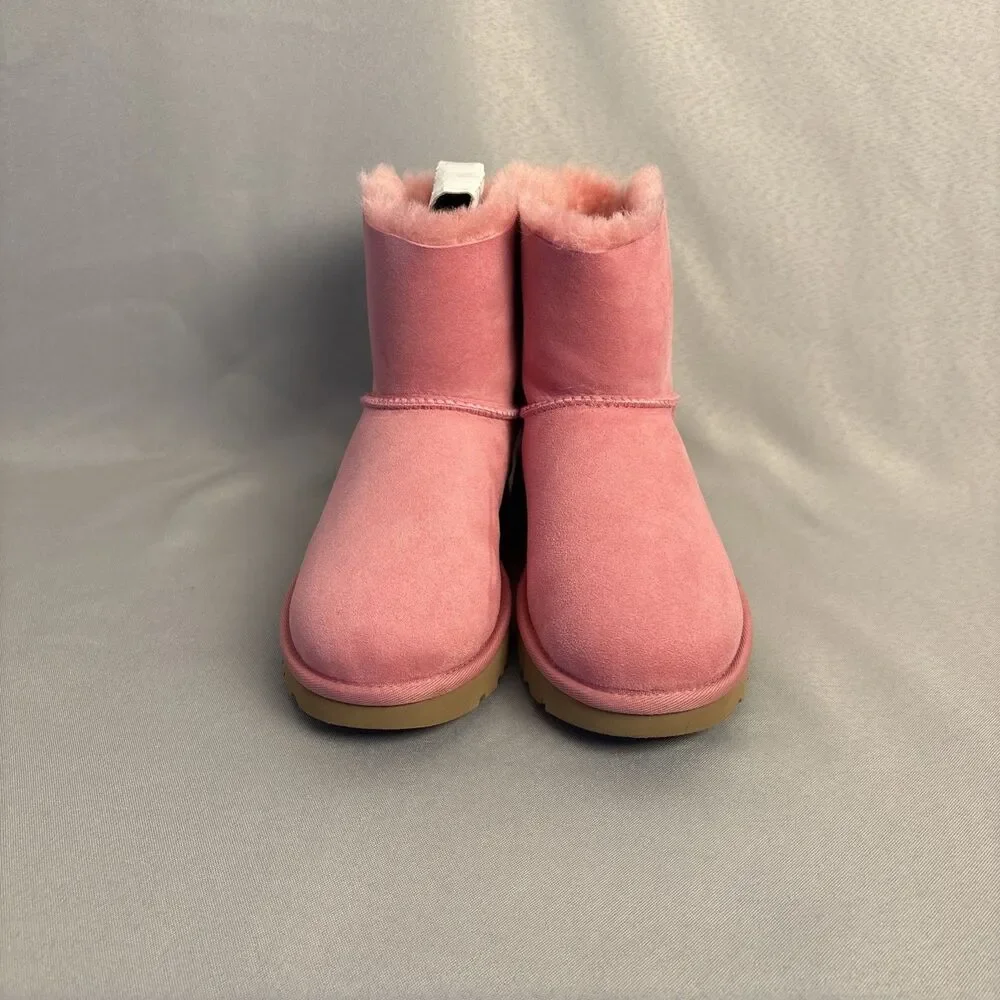 Womens UGG Boots Mini Bailey Bow WBRR Pink Sz 7 Suede Coquette Festival Sold Out - Picture 11 of 15